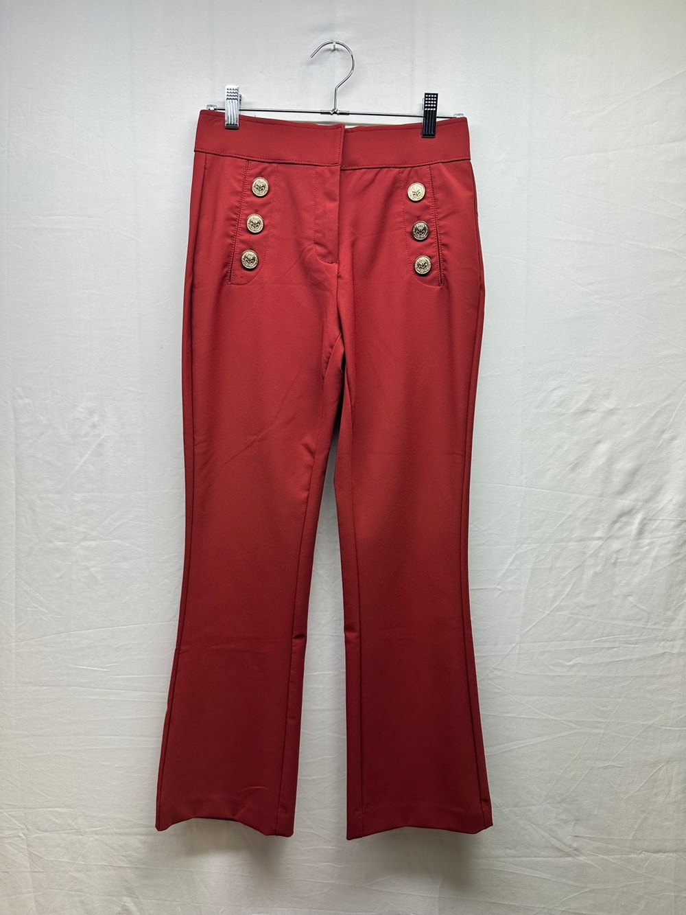 Women’s Red Flare Sailor-Button Stretch Pants